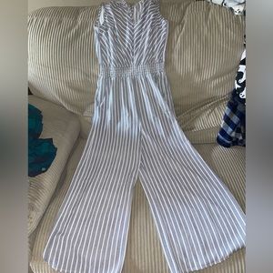 blue and white striped jumpsuit